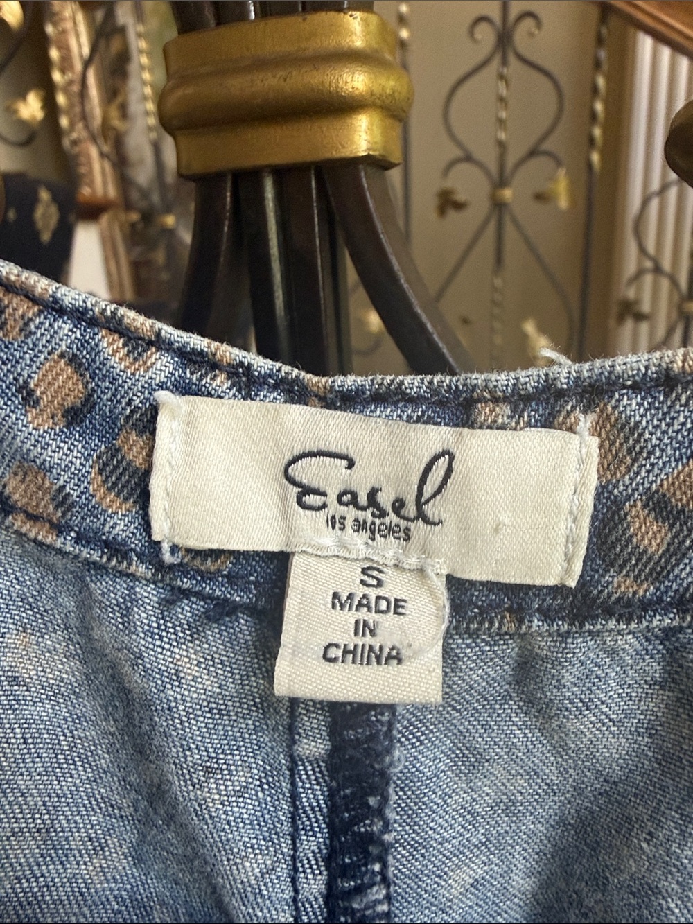 Easel Very Distressed Overall jumpsuit-jumper. Leopard blue jean.So cute. S EUC - Picture 3 of 8